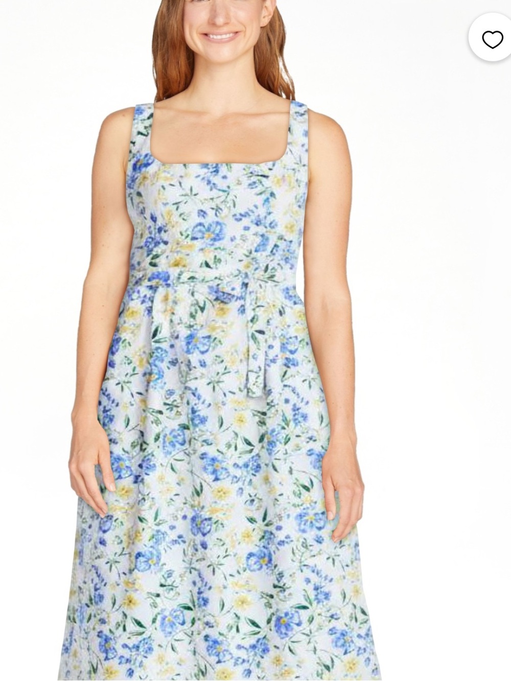 New floral blue sleeveless midi dress summer belted small
